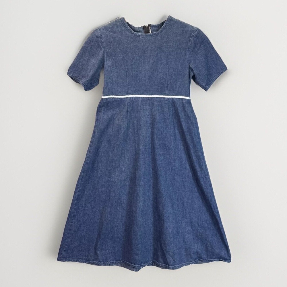 Homemade Denim Dress‎ Vintage Women's XS Girls L/XL Prairie Cottage Midi Modest